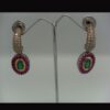 Royal pink & green earrings with emerald work