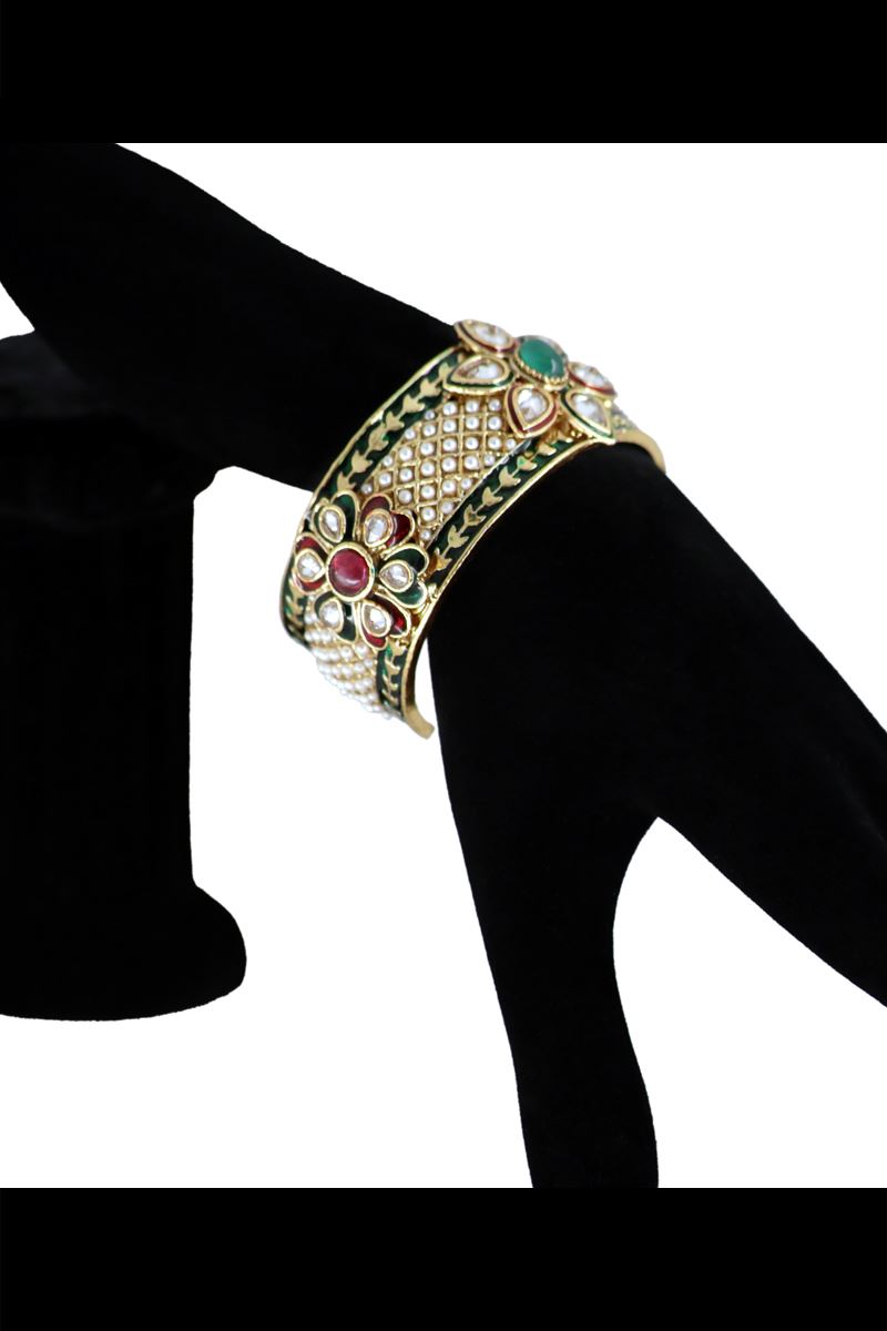 Bridal wear bracelet in maroon & green color