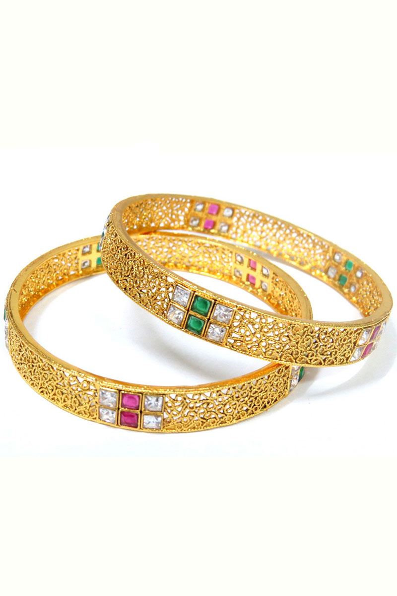Delicately worked pink & green color bangles