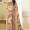 Subtle beige saree with multicolor resham embroidery