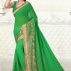 Bright green georgette saree with zari