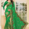 Classic green saree with red resham