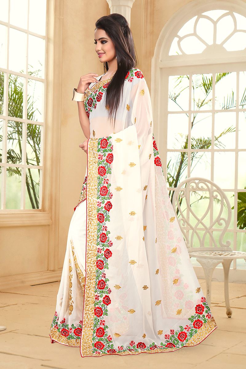 Serene off-white saree with resham work