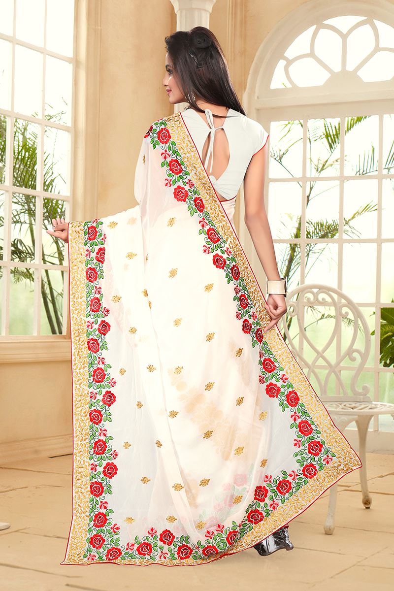 Serene off-white saree with resham work