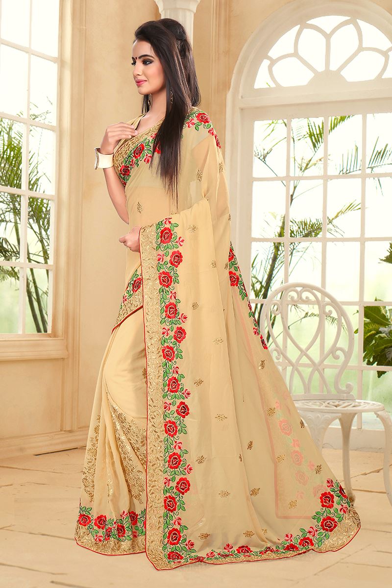 Appealing beige saree with resham work