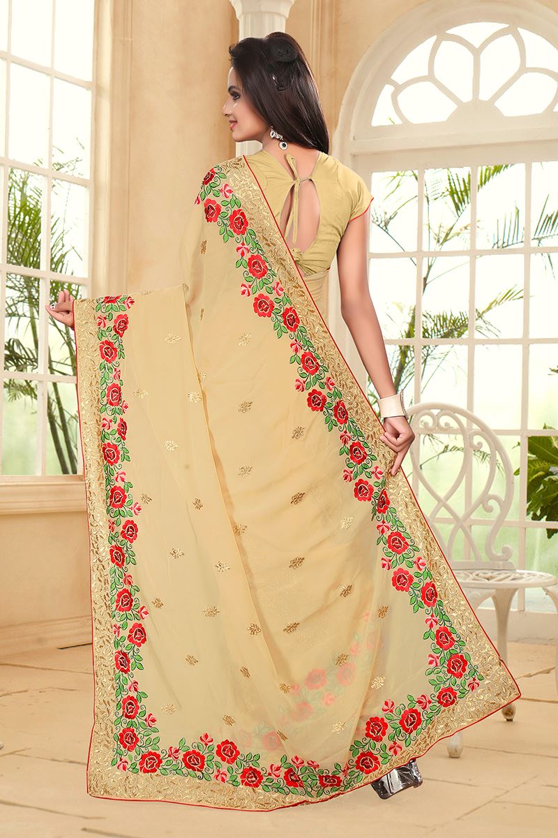 Appealing beige saree with resham work