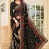 Bold black saree with red & green resham