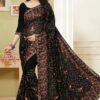 Luscious black georgette saree with resham work
