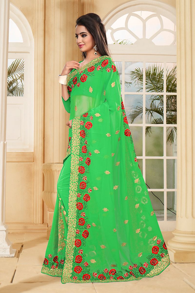 Arresting green saree with resham work