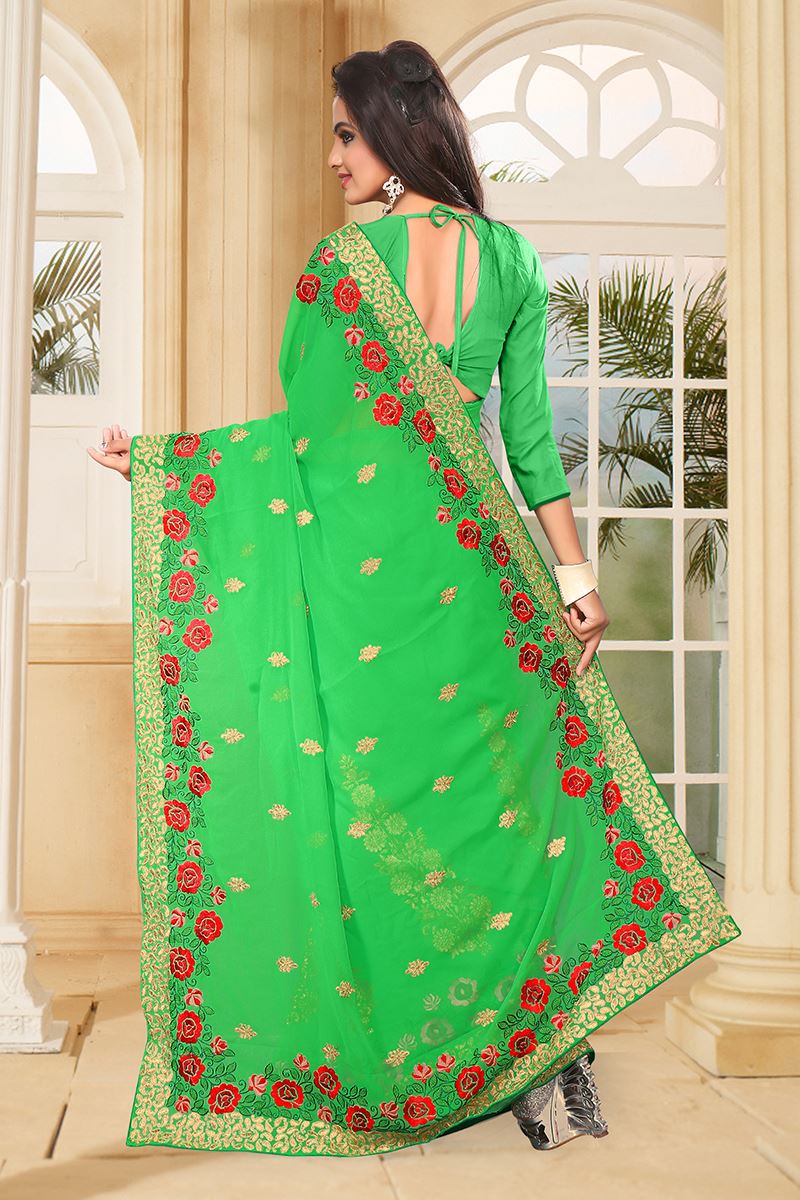 Arresting green saree with resham work