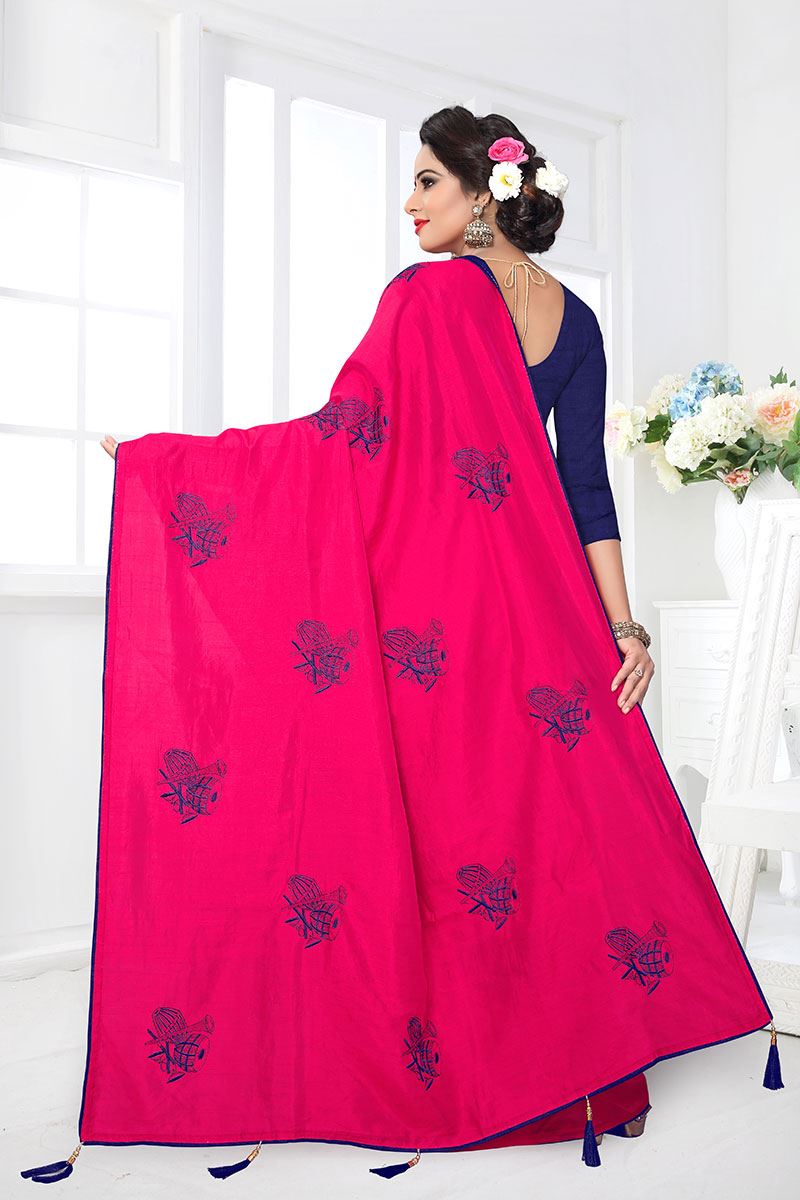 Trendy pink designer saree with resham