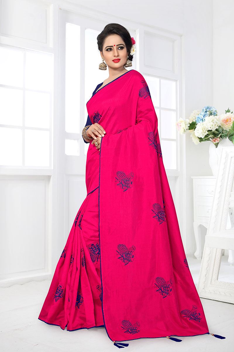 Trendy pink designer saree with resham
