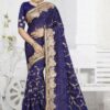 Distinctive blue designer saree with zari