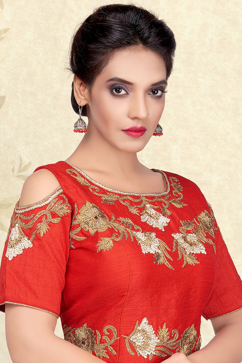 Dazzling red designer blouse with zari