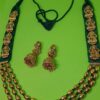 Long kumkum green temple necklace set