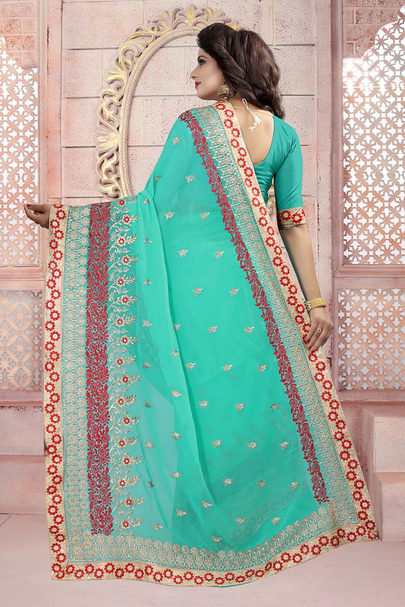 Modish blue designer saree with resham