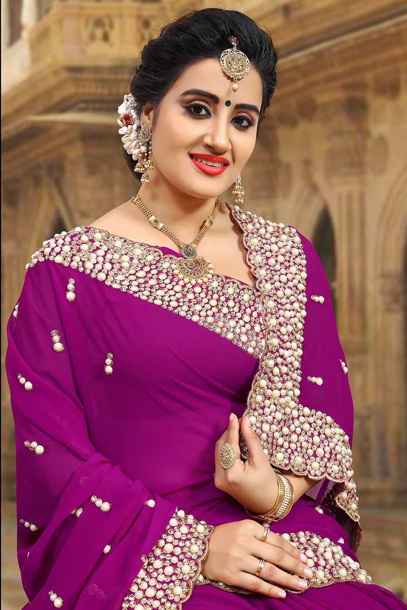 Fabulous violet designer saree with zari