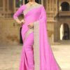 Outstanding pink designer plain saree