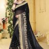 Polished black designer saree with zari