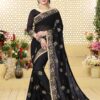 Remarkable black designer plain saree