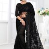 Flaunt Black Colored Embroidered Party Wear  Net Saree