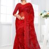 Lovely Red Colored Party Wear Embroidered Net Saree
