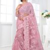 Mystical Pink Colored Designer Partywear Net Saree