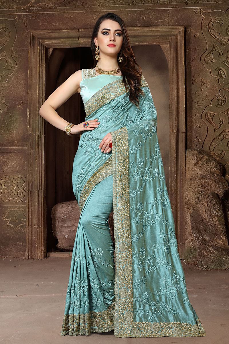 Magnificent Green designer glossy saree