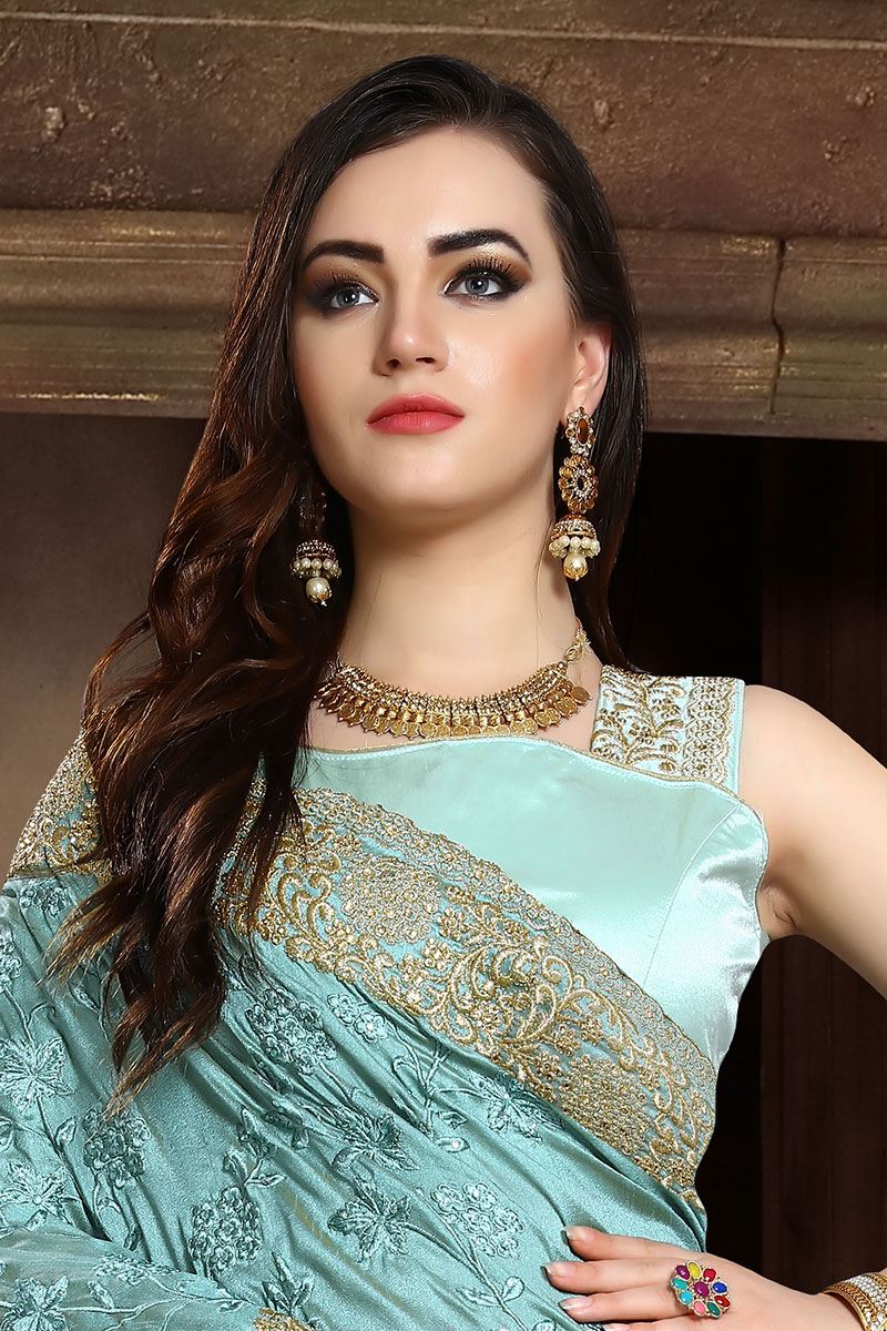 Magnificent Green designer glossy saree