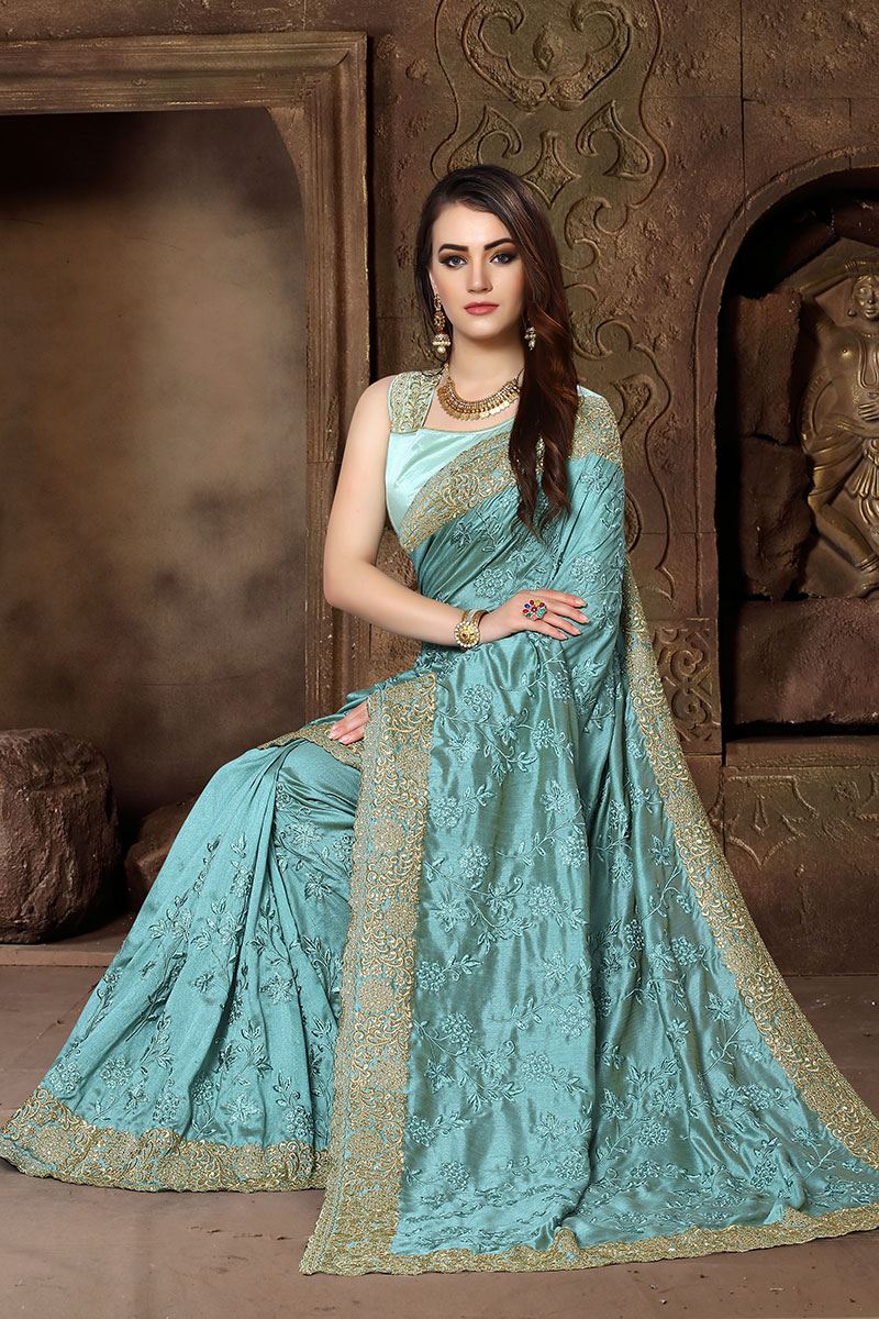 Magnificent Green designer glossy saree