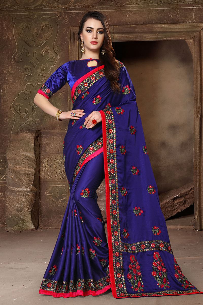 Enriching ink blue designer saree