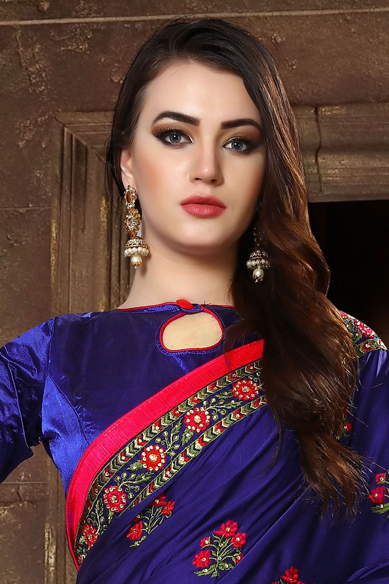 Enriching ink blue designer saree