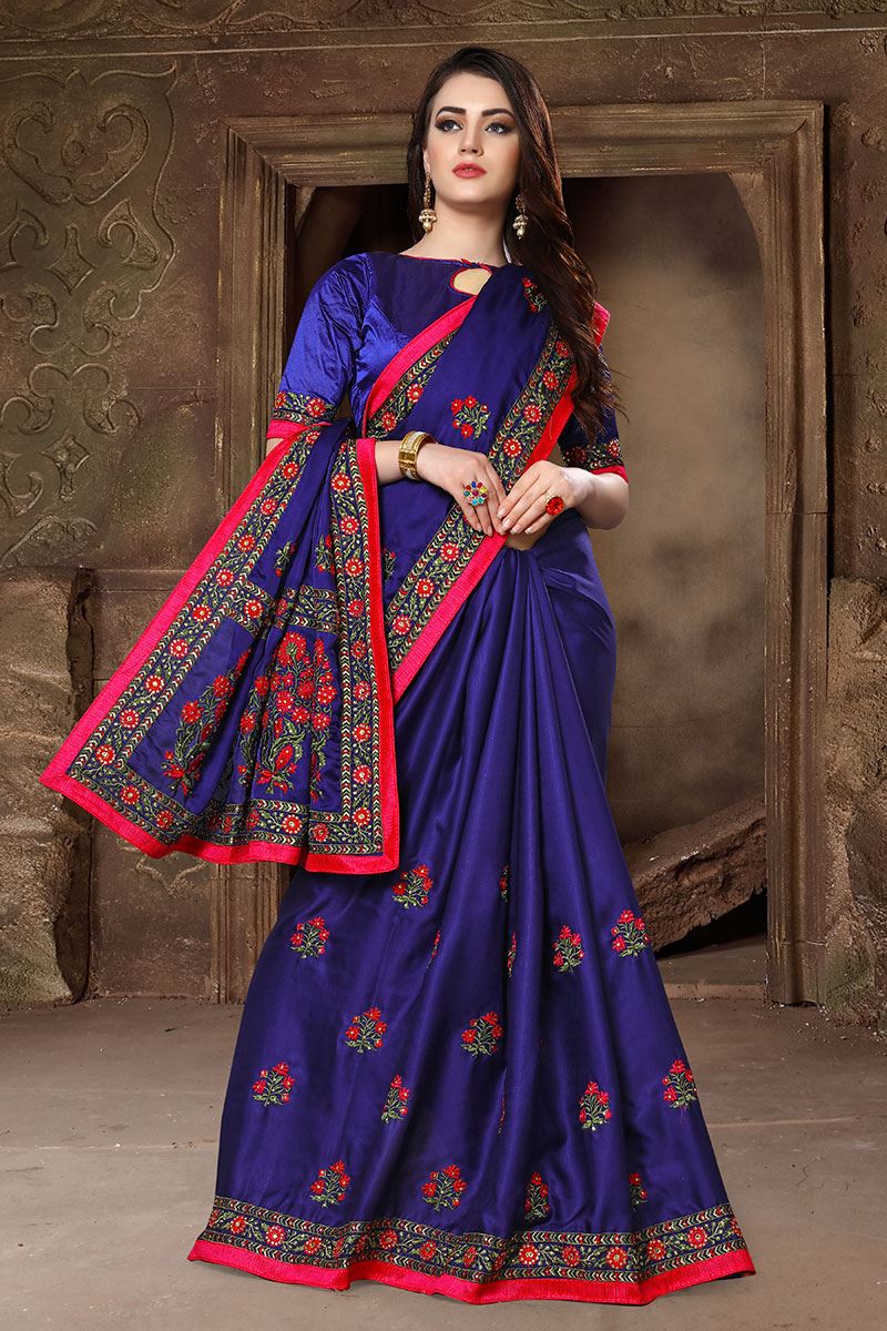 Enriching ink blue designer saree