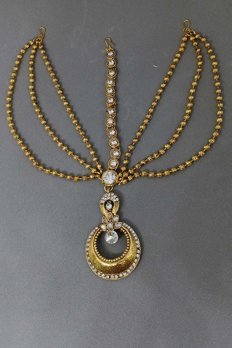 Celestial dull gold plated maang tikka