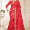 Amazing Red Colored Partywear Embroidered Two Tone Rajwadi Silk Saree