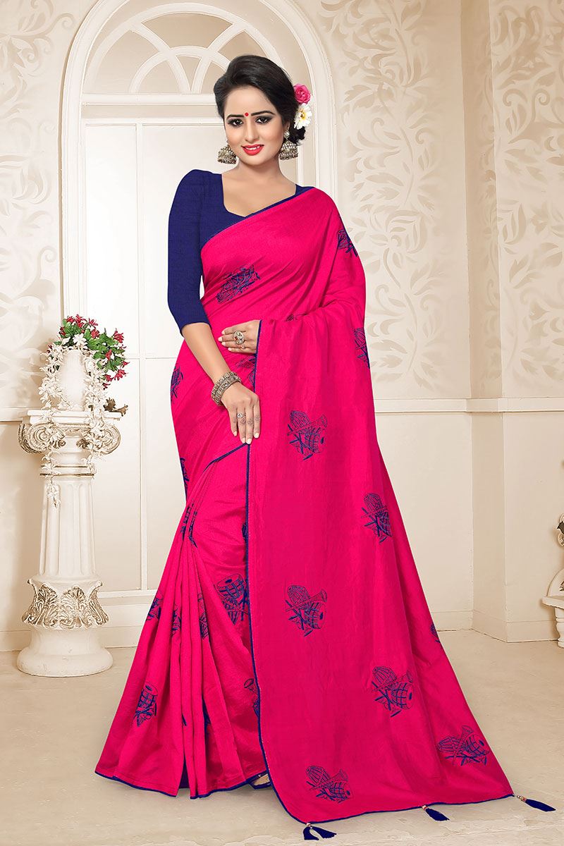 Capricious Deep Pink Colored Embroidered Party Wear Zoya Silk Saree