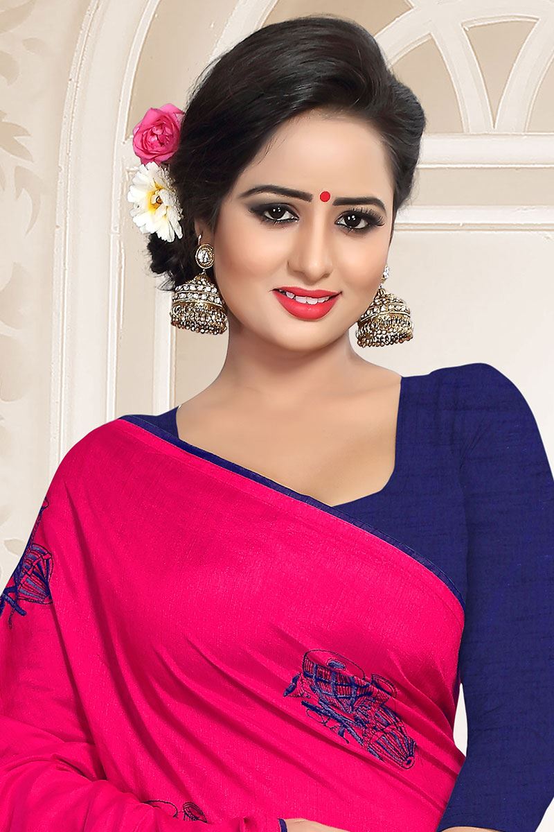 Capricious Deep Pink Colored Embroidered Party Wear Zoya Silk Saree