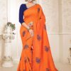 Deserving Orange Colored Embroidered Party Wear Zoya Silk Saree