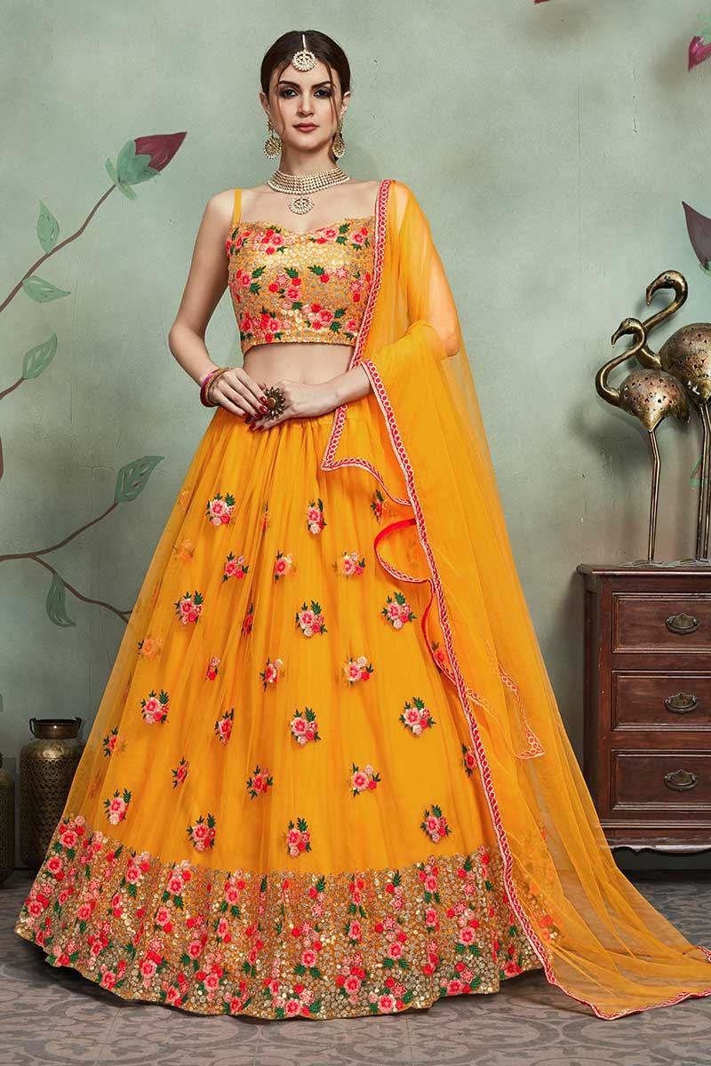 Astounding Mustard Yellow designer lehenga