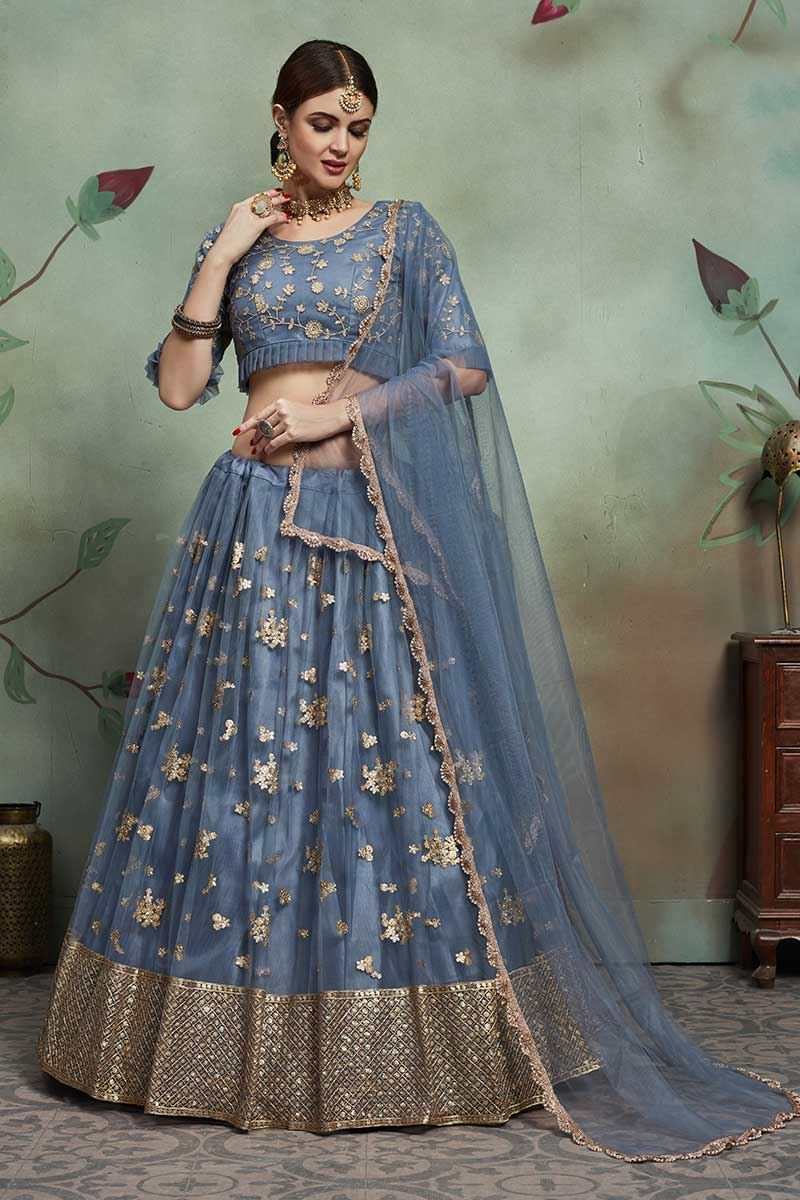 Glowing Grey Colored Party Wear Designer Lehenga Choli