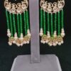 Fusion Antique Designer Crystal Pearls Hanging Earring in Green Color