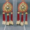 Long Golden Earring with 3 Layer of Crystal Red Pearls