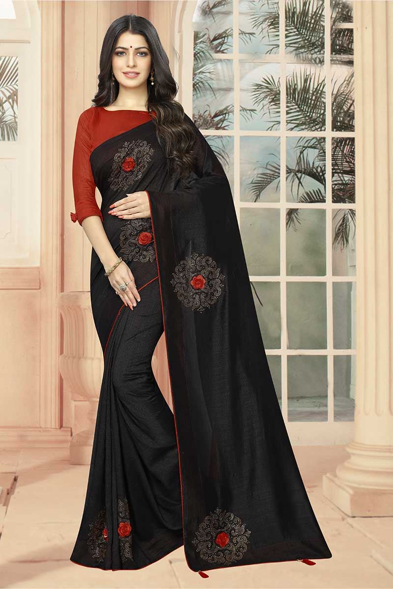 Gorgeous Black Stone Work Designer Saree
