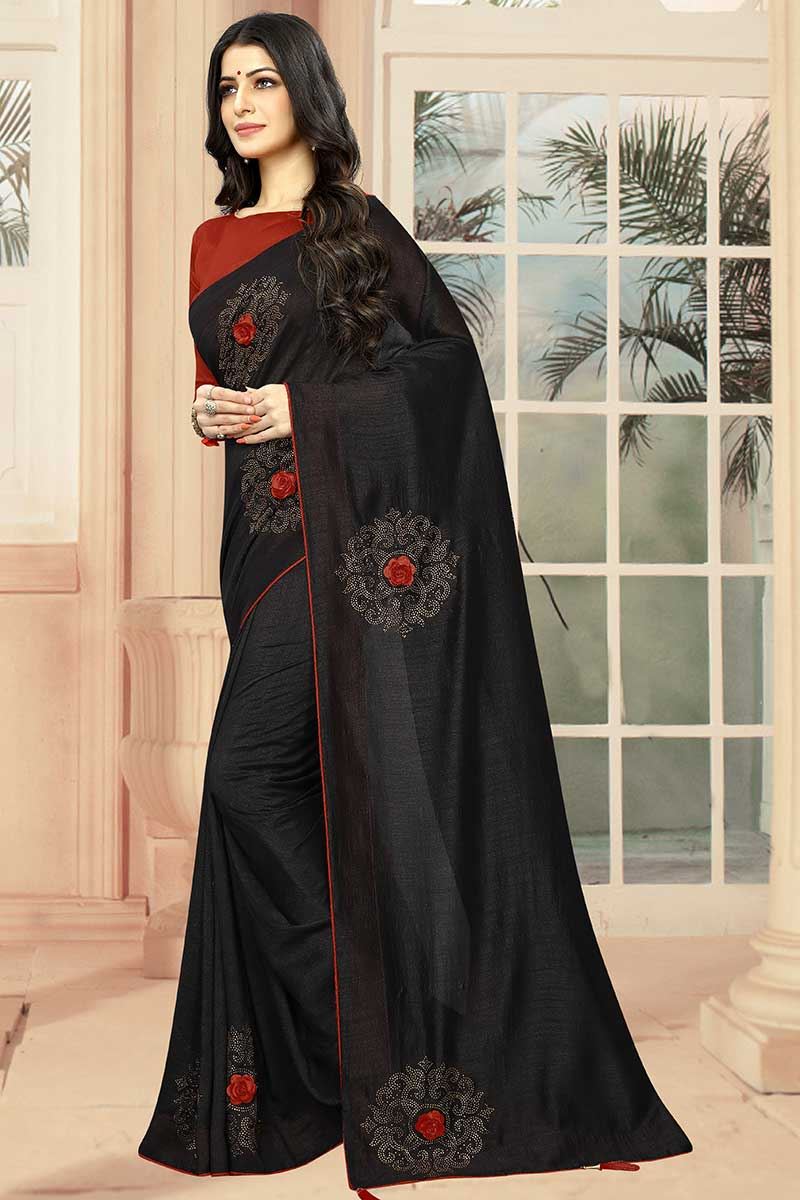 Gorgeous Black Stone Work Designer Saree