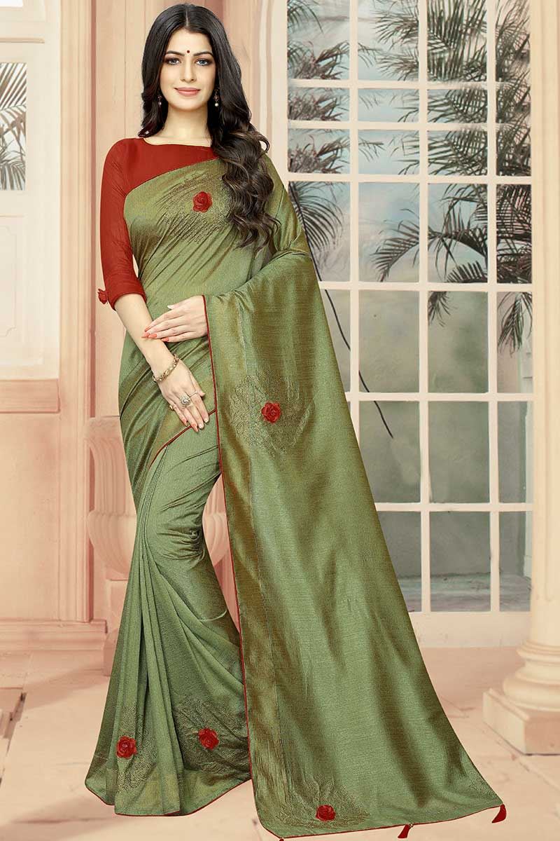 Dusty Pista Colored Designer Saree