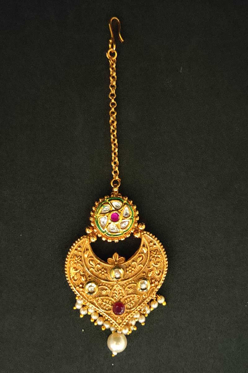 Bridal Maang Tikka With Pearl Hanging