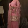 Pink Colored Embroidered Net Gharara Suit With Dupatta (Unstitched suit)