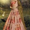 Floral Print Organza Designer Peach Colored Lehenga Choli
