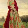 Green Colored Floral Print Organza Designer Lehenga Choli