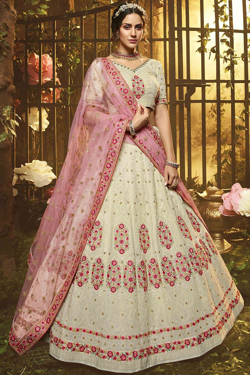 Best White Colored Embroidery  Designer Lehenga Choli
